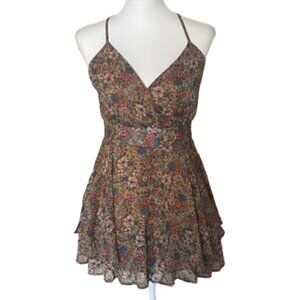Allison & Kelley Gold Floral Flowy Spaghetti Strap Romper Medium